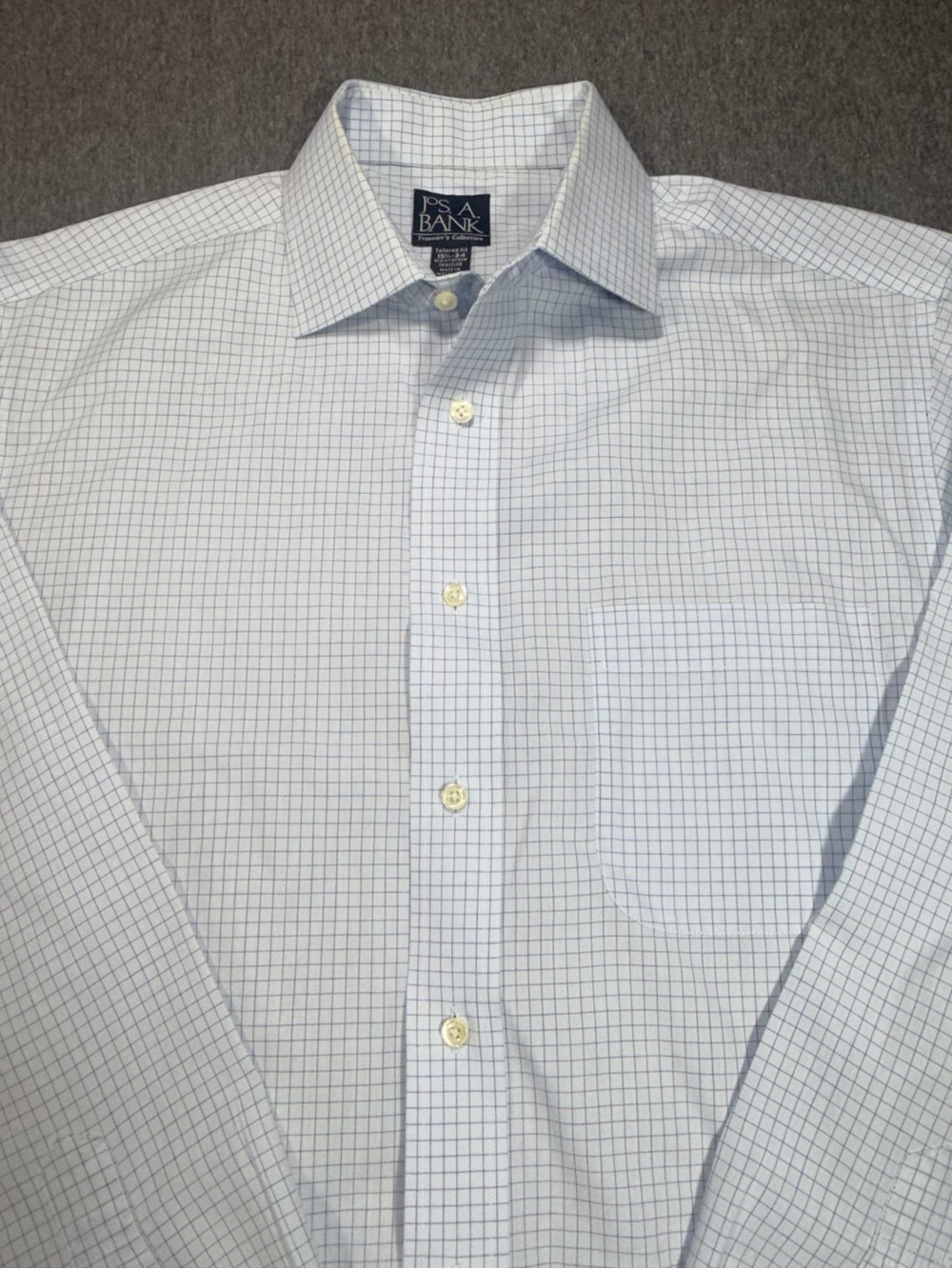 Jos. A. Bank Light Blue Windowpane Dress Shirt Mens 15.5-34 Tailored Fit Cotton